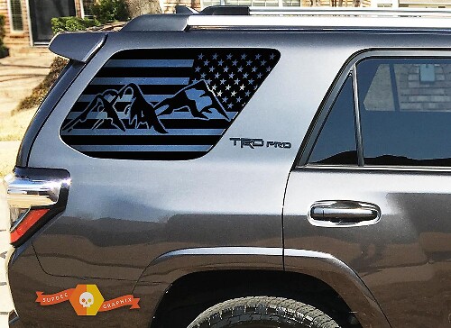 TRD Mountain USA Flag Aufkleber-Set für hintere Seitenfenster für Toyota 4Runner 2010-2018