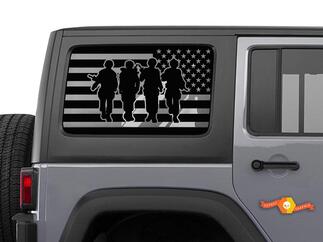 4 Soldaten USA Flagge Windschutzscheibe Aufkleber American Veteran – Jeep Hardtop Wrangler JKU Aufkleber
