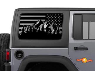 Jeep Wrangler USA Flag Mountain Scene Windschutzscheiben-Aufkleber JKU JLU 4Dr 2007–2019 Rubicon-Aufkleber
