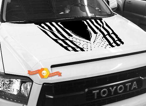 Spiegelverkehrter, abgenutzter USA-Flaggen-Hauben-Vinylaufkleber für Toyota Tundra 2014-2018