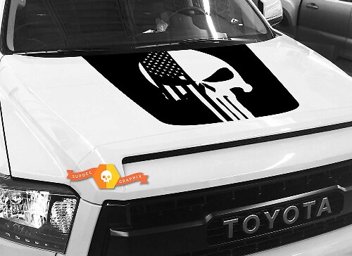 Punisher-Schädel USA-Flagge Motorhauben-Vinylaufkleber für Toyota Tundra 2014-2018