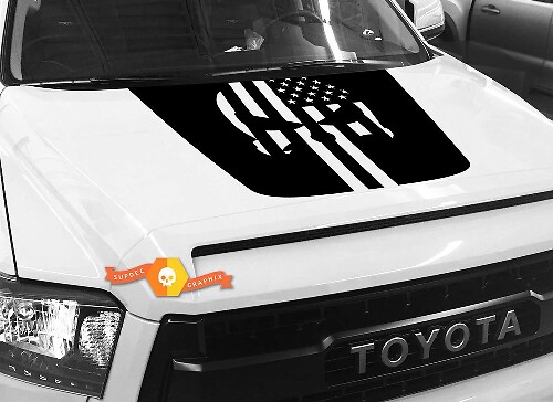 Punisher-Schädel USA-Flaggenstil Motorhauben-Vinylaufkleber für Toyota Tundra 2014-2018