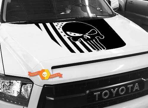USA-Flagge & Punisher-Schädel Hauben-Vinylaufkleber für Toyota Tundra 2014-2018
