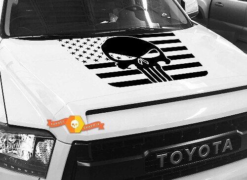Punisher-Schädel auf Hintergrund USA-Flagge Hauben-Vinylaufkleber für Toyota Tundra 2014-18