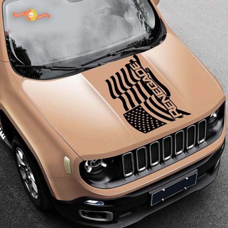 2015-2019 Vinyl-Motorhaubenaufkleber mit wehender amerikanischer Flagge, Jeep Renegade-Logo

