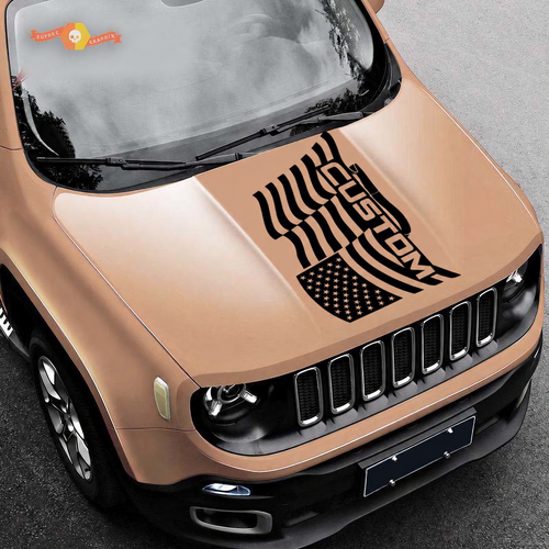 CUSTOM Welliges Amerikanisches Flaggen-Motorhauben-Vinyl-Aufkleber für Jeep Renegade 2015-2019