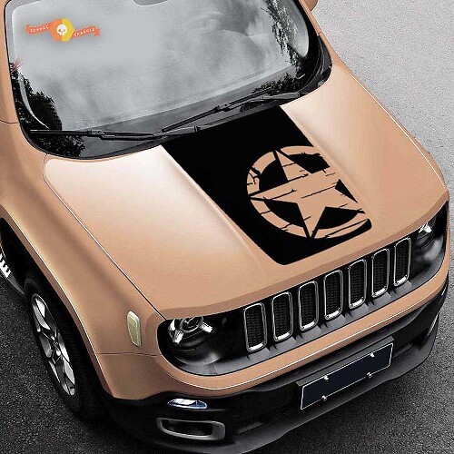 2015–2019 Blackout Distressed Star Vinyl-Motorhaubenaufkleber, Jeep Renegade, Militär-Armee-Grafik
