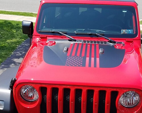 USA-Flaggen-Schwarzfolie Motorhauben Vinyl-Aufkleber für Jeep Wrangler 2018-2019