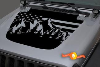 Motorhauben-Vinyl Forest Mountains USA-Flagge Blackout-Aufkleber für 18–19 Jeep Wrangler JL #2
