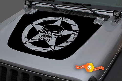 Motorhaube Vinyl Skull Military Star Distressed Blackout Aufkleber Aufkleber für 18–19 Jeep Wrangler JL#1

