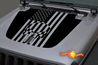 Jeep Motorhaube Vinyl Punisher USA Flagge Blackout Aufkleber Aufkleber für 18–19 Jeep Wrangler JL#2
