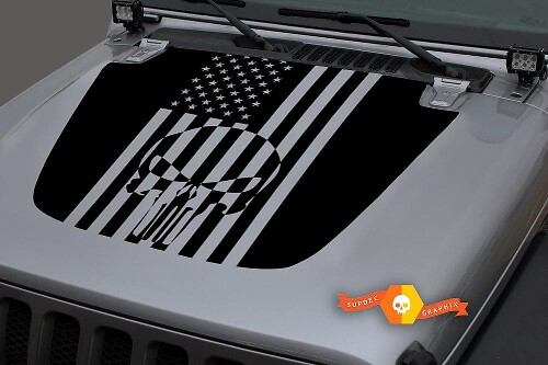 Punisher Schädel USA Flagge Motorhauben-Vinylaufkleber für Jeep Wrangler 2018-2019