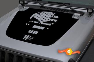 Jeep Motorhaube Vinyl Punisher USA Flagge Distressed Blackout Aufkleber Aufkleber für 18–19 Wrangler JL#1
