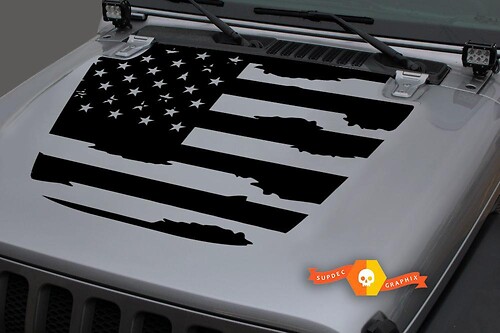 Abgegriffener USA-Flaggen-Hauben-Vinylaufkleber für Jeep Wrangler 2018-2019