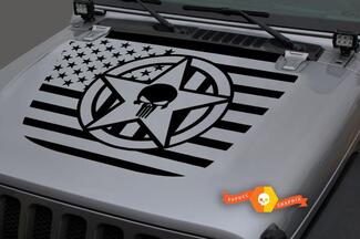 Jeep Hood Vinyl USA Flag Military Star Punisher Blackout Aufkleber Aufkleber für 18–19 Wrangler JL#3
