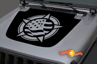 Jeep Motorhaube Vinyl USA Flagge Military Star Punisher Blackout Aufkleber Aufkleber für 18–19 Wrangler JL#4
