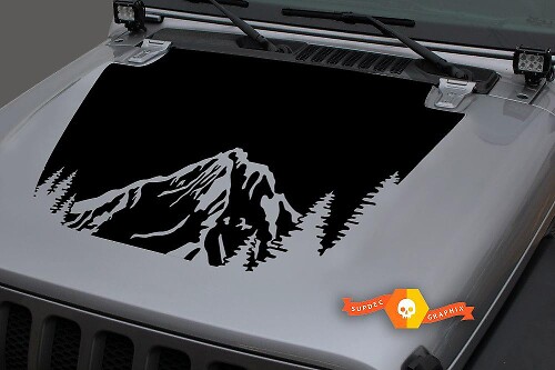 Forest Mountains Blackout Kapuzen-Vinylaufkleber 3 für Jeep Wrangler JL