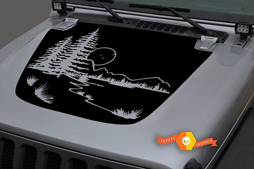 Motorhauben-Vinyl Forest Mountains Blackout-Aufkleber für 18–19 Jeep Wrangler JL#13
