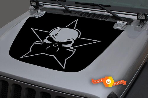 Military Star Skull Blackout Haube Vinyl Aufkleber 3 für Jeep Wrangler JL
