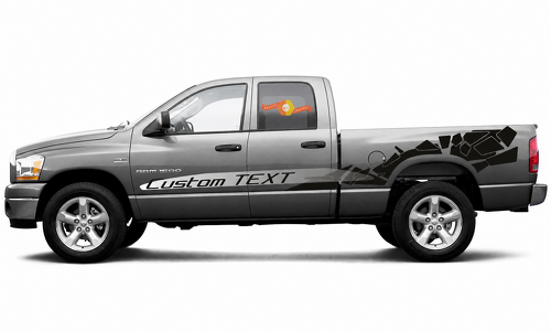 Power Wagon Style Custom TEXT Shattered Stripe Pair Seite Ladeflächenseite Vinylaufkleber für RAM 1500 Rebel 2019
