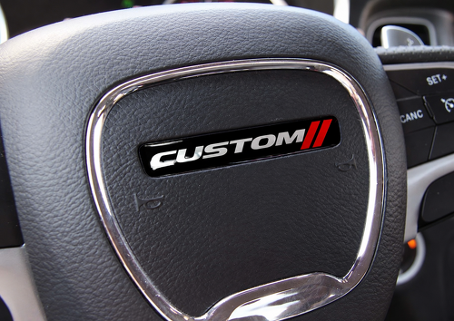 Black Red Twin Stripes Custom Domed Insert — Vinylaufkleber (Lenkrad) für Dodge Challenger