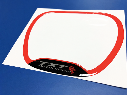 SRT Hellcat Style Red Supercharged Custom TXT Cat Domed Trim Ring — Vinylaufkleber (Lenkrad) für Dodge