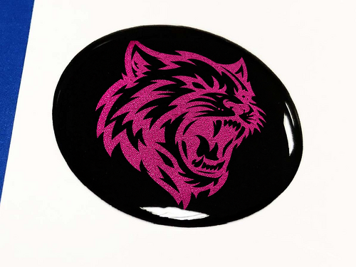 Start-Motor-Taste, Start Stop, Hellcat-Logo, Purpur-Emblem, gewölbt, Aufkleber, Aufkleber, Challenger, Charger, Dodge
