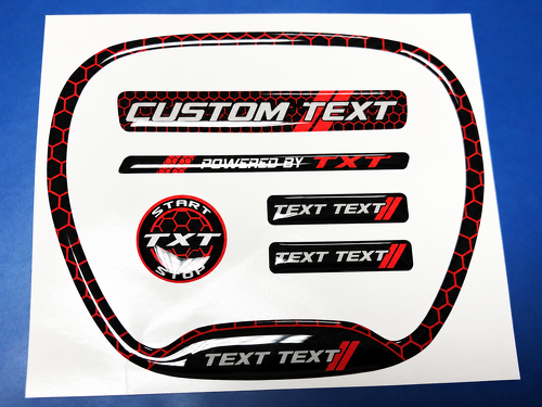 SRT Scat Pack Style CUSTOM TEXT TXT TEXT TEXT Red Honeycomb Domed Interior Set — Vinylaufkleber (Lenkrad, Motorstartknopf, Schlüsselanhänger) für Dodge Challenger 2015-2023