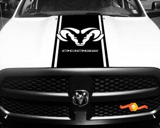 Passend für Dodge Ram 1500 Vinyl-Aufkleber Motorhaube Ram Head Racing HEMI Stripe Stickers #29
