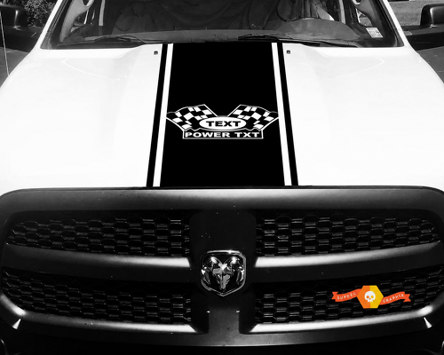 TEXT POWER TXT Checkered Flags Full Pinstripe Panel Motorhaube Vinylaufkleber für Dodge Ram 1500