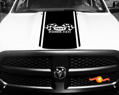TEXT POWER TXT Checkered Flags Rounded Pinstripe Panel Motorhaube Vinylaufkleber für Dodge Ram 1500