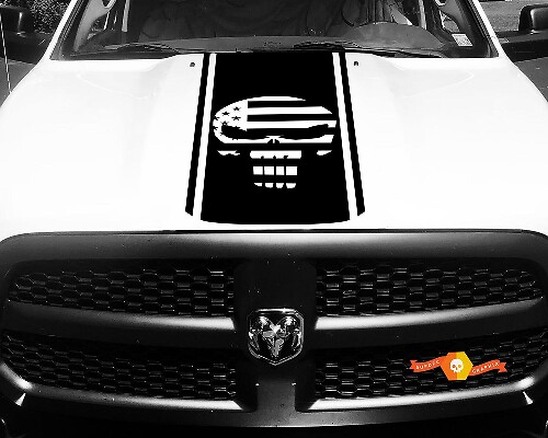 1500 2500 3500 Ram Truck Punisher American Flag Vinyl Racing Stripe Hood Aufkleber #89
