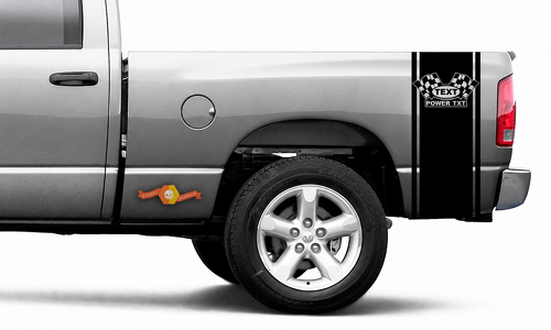 TEXT POWER TXT Checkered Flags Bed Band Pair Ladeflächenseite Vinylaufkleber für Dodge Ram 1500