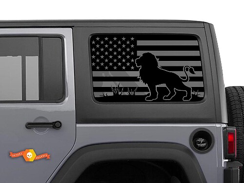 USA Flag Löwe Heckscheiben Vinyl-Aufkleber-Set für Jeep Wrangler Hardtop