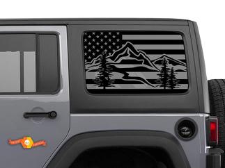 Jeep Wrangler Rubicon Hardtop USA-Flagge Berge Wald Windschutzscheiben-Aufkleber JKU JLU 2007-2019 oder Tacoma 4Runner Tundra Subaru Charger Challenger - 2
