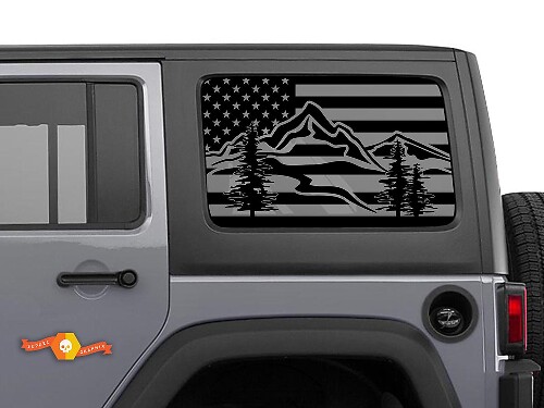 USA-Flagge Berge Windschutzscheiben-Vinylaufkleber für Jeep Toyota Dodge