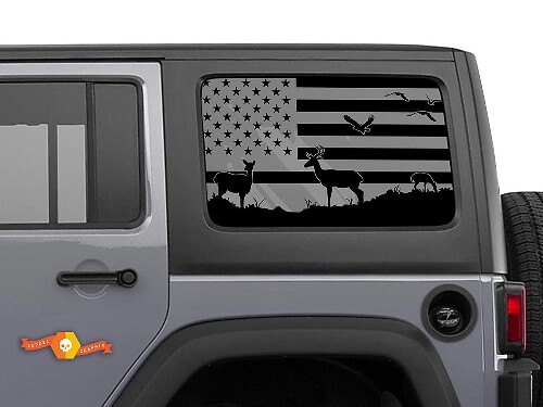 USA-Flaggen-Aufkleber-Set für Seitenscheibe mit Hirschmotiv für Jeep Wrangler Hardtop