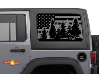 Jeep Wrangler Rubicon Hardtop USA Flag Wolf Forest Windschutzscheibenaufkleber JKU JLU 2007-2019 oder Tacoma 4Runner Tundra Subaru Charger Challenger - 6
