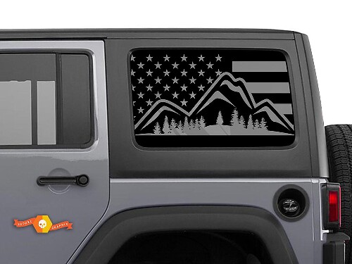 USA-Flagge Berg Wald Seitenfenster Vinyl-Aufkleber Paar für Jeep Wrangler Hardtop