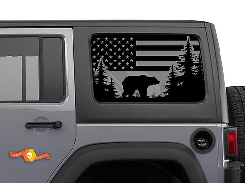 Jeep Wrangler Rubicon Hardtop USA Flagge Bär Wald Windschutzscheibe Aufkleber Aufkleber JKU JLU 2007–2019 oder Tacoma 4Runner Tundra Suba Charger Challenger – 12
