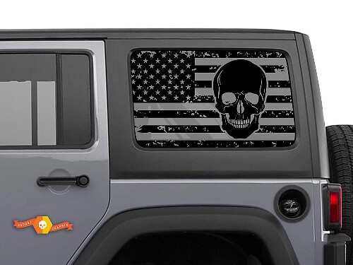 USA-Flaggen-Schädel-Scheibenaufkleber 2 Stück für Jeep Wrangler Rubicon Hardtop JKU JLU 2007-2019 oder Tacoma 4Runner Tundra Charger Challenger