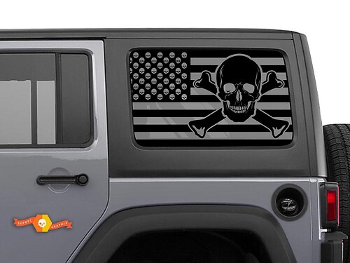 Jeep Wrangler Rubicon Hardtop USA Flagge Totenkopf Windschutzscheiben-Aufkleber JKU JLU 2007–2019 oder Tacoma 4Runner Tundra Suba Charger Challenger – 20
