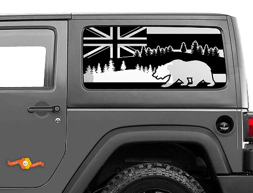 Hawaii Flagge und Bär Seitenfenster Vinylaufkleber für Jeep Wrangler 2007-2019