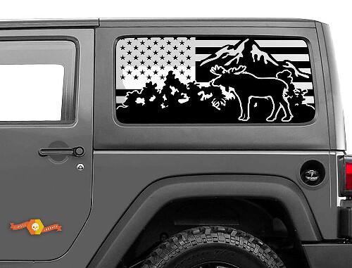 USA-Flagge Moose Mountain Aufkleber für Jeep Wrangler Hardtop Heckscheibe
