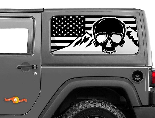USA-Flagge Schädel Berge Windschutzscheiben-Aufkleber Decal für Jeep Wrangler Rubicon Hardtop JKU JLU 2007-2019 oder Tacoma 4Runner Tundra Charger Challenger