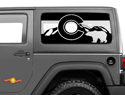 Colorado-Flagge Bären Berge Windschutzscheibenaufkleber Decal für Jeep Wrangler Rubicon Hardtop JKU JLU 2007-2019 oder Tacoma 4Runner Tundra Charger Challenger