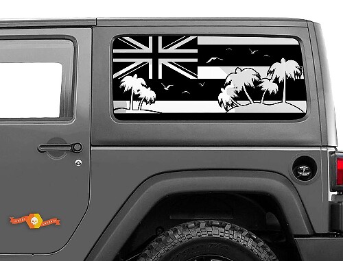 Hawaii-Flagge Palmen Windschutzscheiben-Aufkleber Decal für Jeep Wrangler Rubicon Hardtop JKU JLU 2007-2019 oder Tacoma 4Runner Tundra Charger Challenger