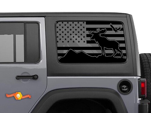 USA-Flagge Elch Adler Berge Windschutzscheibenaufkleber Decal für Jeep Wrangler Rubicon Hardtop JKU JLU 2007-2019 oder Tacoma 4Runner Tundra Charger Challenger