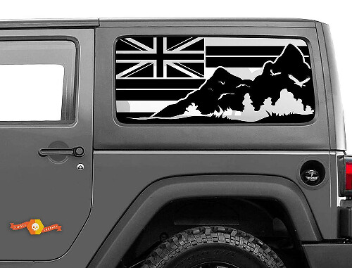 Hawaii-Flag-Großer-Berge-Seitenfenster-Vinylaufkleber für Jeep Wrangler 2007-2019