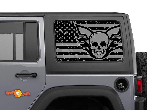 USA-Flaggen-Schädel Zerstörtes Windschutzscheiben-Aufkleber-Dekor für Jeep Wrangler Rubicon Hardtop JKU JLU 2007-2019 oder Tacoma 4Runner Tundra Charger Challenger